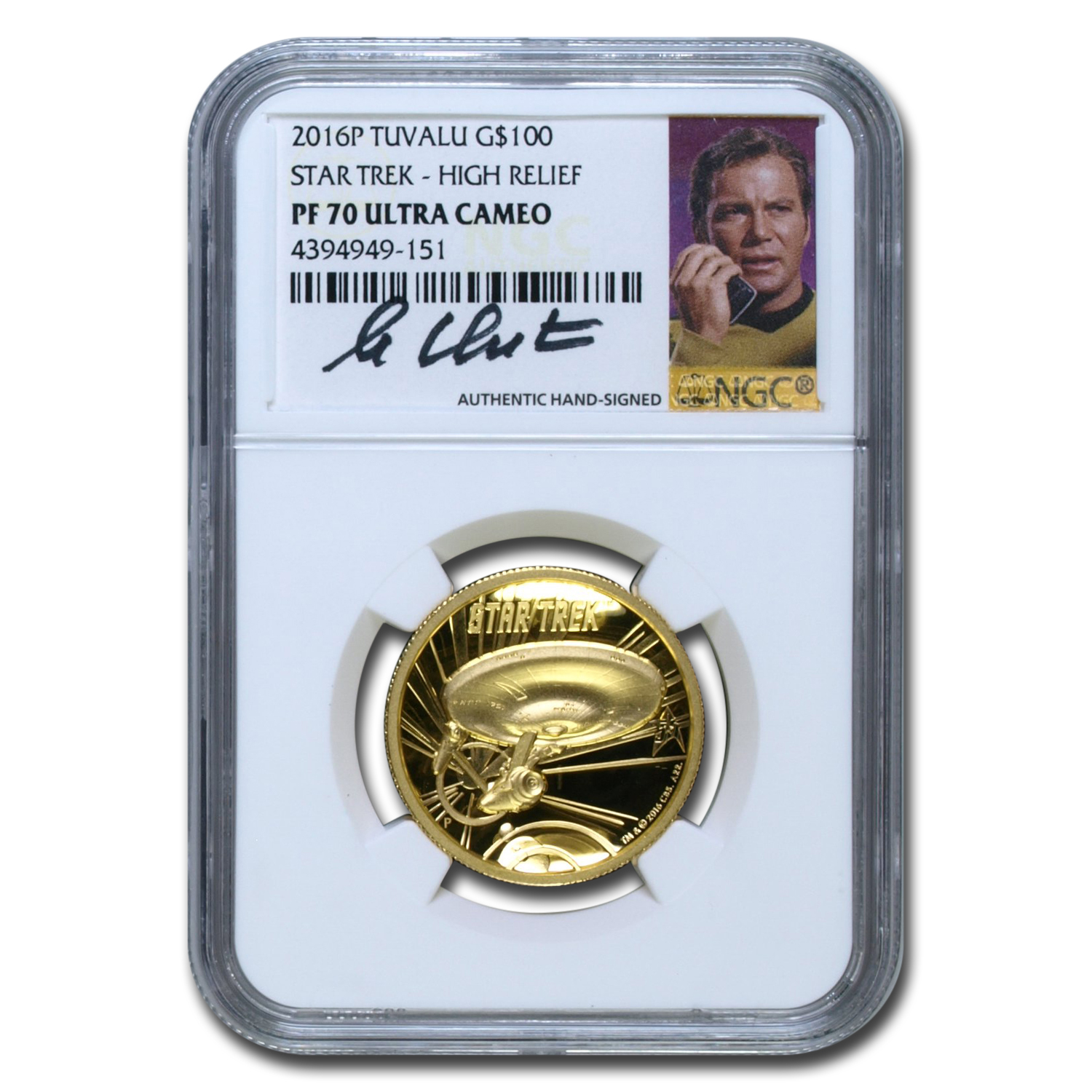 2016 Tuvalu $100 1 oz Gold Star Trek PF-70 NGC UCAM (HR, Signed